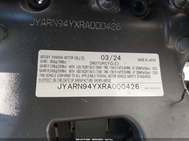 JYARN94YXRA000426 Yamaha Mt09 C