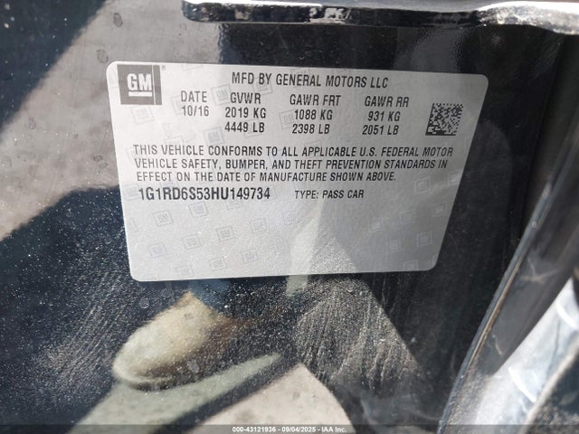 1G1RD6S53HU149734 Chevrolet l3a - di: direct injectio, vvt: variable valve timing, hybrid, gen 1
