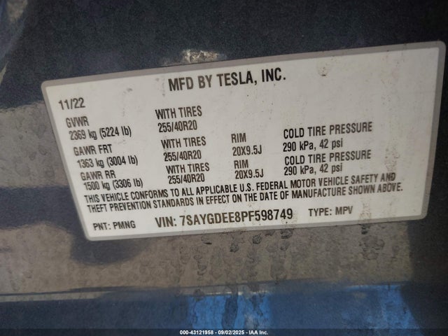 2023 TESLA MODEL Y 7SAYGDEE8PF598749 Photo 8
