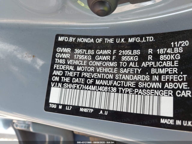 SHHFK7H44MU408138 Honda l15ba