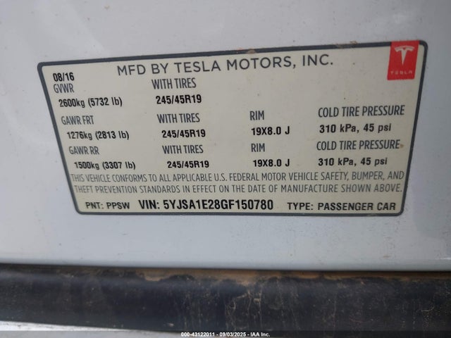 2016 TESLA MODEL S 5YJSA1E28GF150780 Photo 8