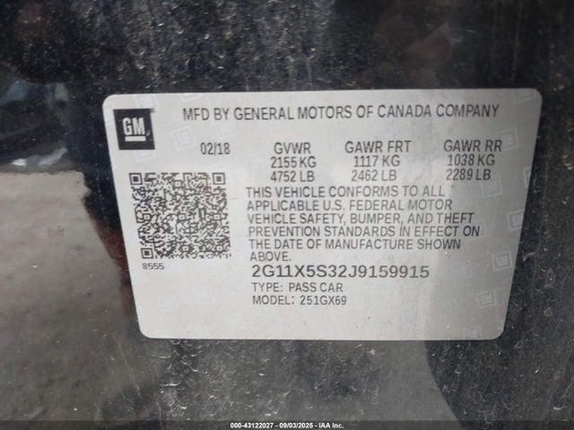 2G11X5S32J9159915 Chevrolet lfx - spark ignited direct injection, vvt, e85 max, alum