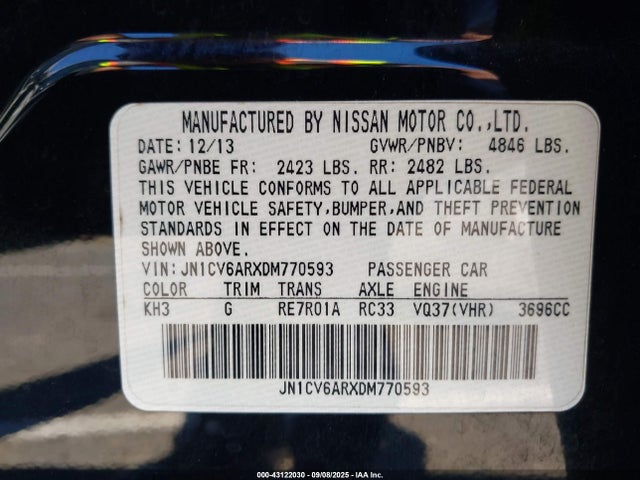 Продажа на аукционе авто 2013 Infiniti G37x, vin: JN1CV6ARXDM770593, номер лота: 43122030
