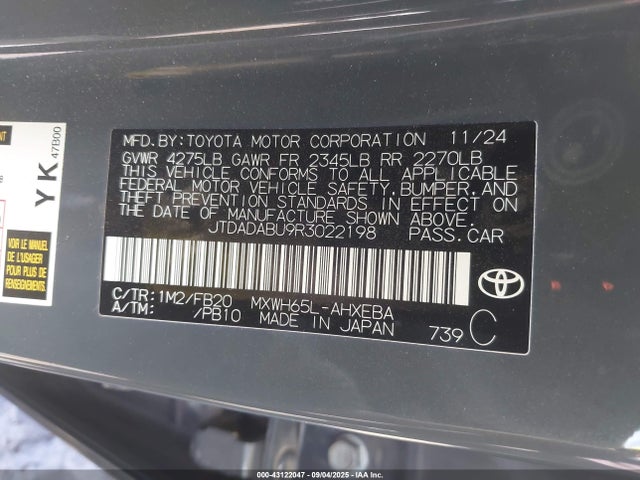 JTDADABU9R3022198 Toyota m20a-fxs