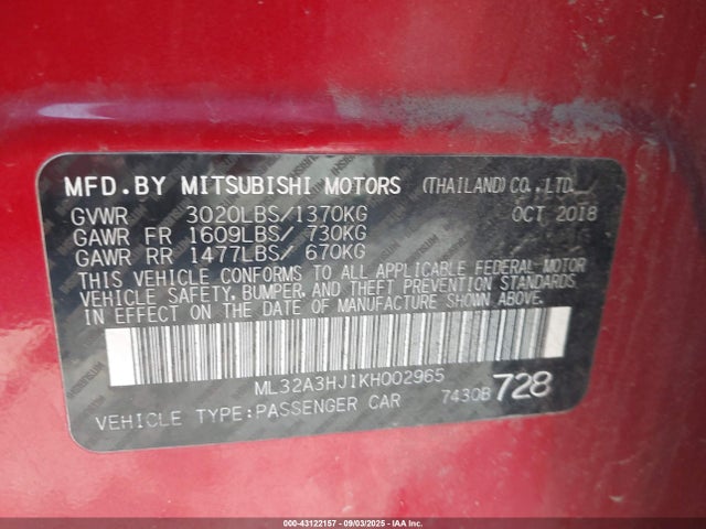 2019 MITSUBISHI MIRAGE ML32A3HJ1KH002965 Photo 8