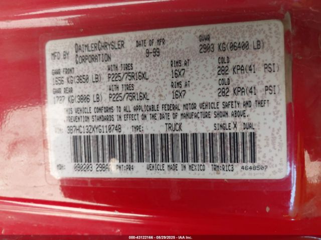 2000 DODGE RAM 1500 3B7HC13ZXYG110748 Photo 8