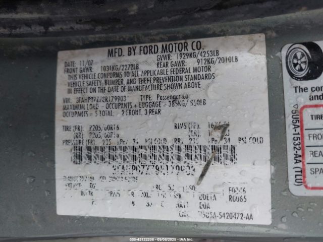 2008 FORD FUSION 3FAHP07Z78R179903 Photo 8