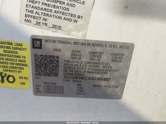 3GCUKREC9JG395487 Chevrolet l83 - sidi: spark ignited direct injection, vvt: variable valve timing, afm, e85 max, alum