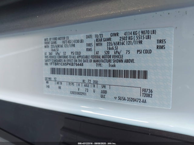 Ford 3.5l v6 cyclone 2023 1FTBR1C85PKB76448 Image 9