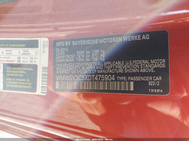 2013 MINI HARDTOP WMWSV3C5XDT475904 Photo 8