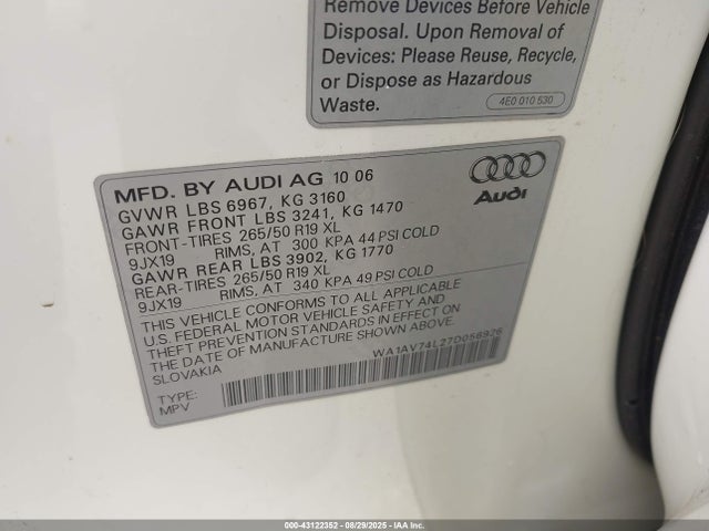 2007 AUDI Q7 WA1AV74L27D056926 Photo 8