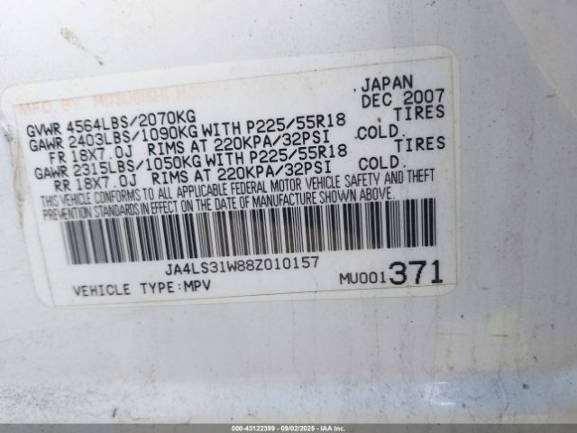 2008 MITSUBISHI OUTLANDER JA4LS31W88Z010157 Photo 8