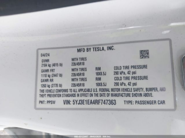 2024 TESLA MODEL 3 5YJ3E1EA4RF747363 Photo 8