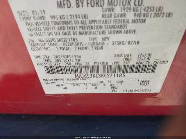 MAJ6S3KL3KC271185 Ford Ecosport