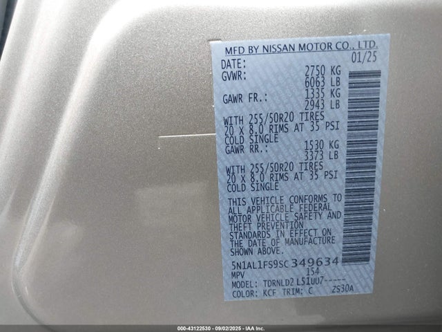 5N1AL1FS9SC349634 Infiniti QX60