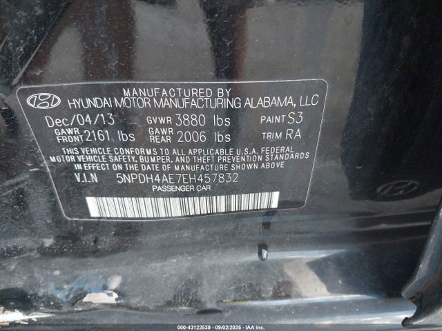5NPDH4AE7EH457832 Hyundai dohc mpi nu