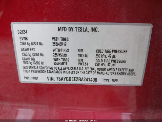 Tesla Model Y 2024 7SAYGDEE2RA241406 Image 9