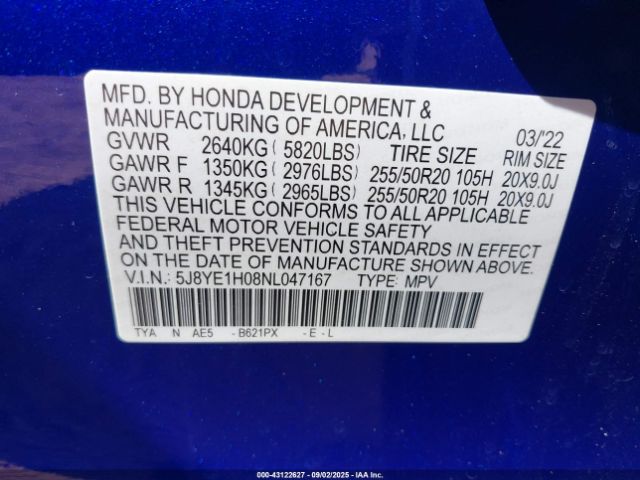 2022 ACURA MDX 5J8YE1H08NL047167 Photo 8