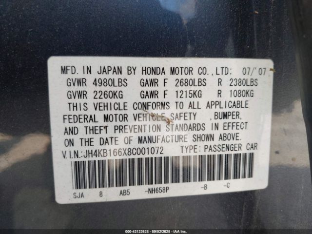 2008 ACURA RL JH4KB166X8C001072 Photo 8