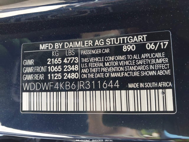 WDDWF4KB6JR311644 Mercedes-Benz m274