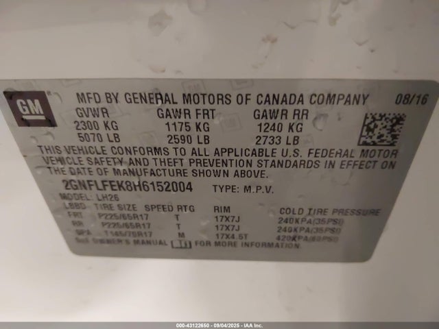 Chevrolet lea - sidi: spark ignited direct injection, e85 max, alum 2017 2GNFLFEK8H6152004 Image 9