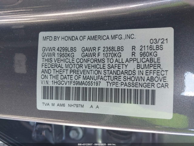 1HGCV1F59MA055197 Honda l15be