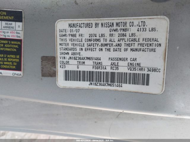 2007 NISSAN 350Z JN1BZ36AX7M651464 Photo 8