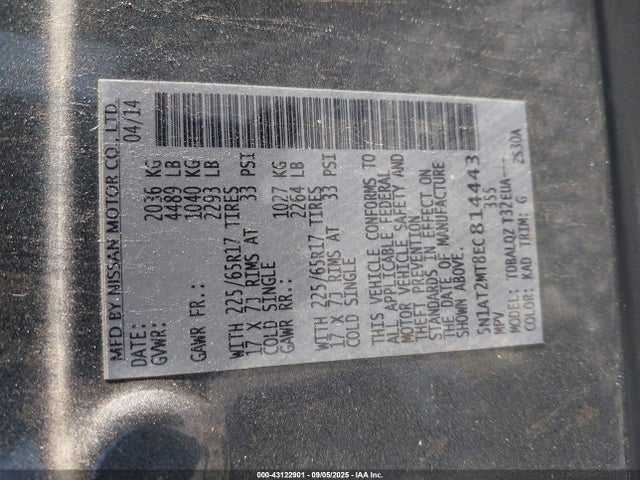 Nissan Rogue 2014 5N1AT2MT8EC814443 Image 9