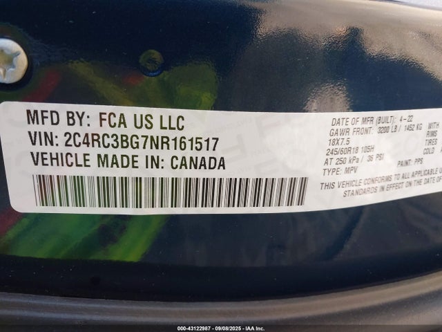 Продаж на аукціоні авто 2022 Chrysler Pacifica Touring L Awd, vin: 2C4RC3BG7NR161517, номер лоту: 43122987