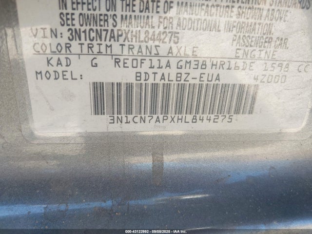 3N1CN7APXHL844275 Nissan Versa
