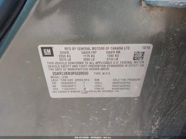 2GKFLVEK9F6228690 GMC lea - flex fuel (gas/alc), aluminum, ho,