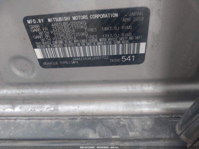 2018 MITSUBISHI OUTLANDER JA4AZ3A38JZ057722 Photo 8