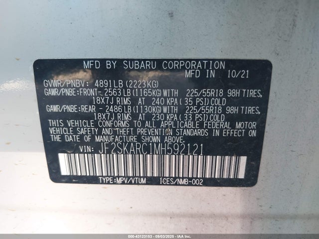 Subaru na u5 2021 JF2SKARC1MH592121 Image 9