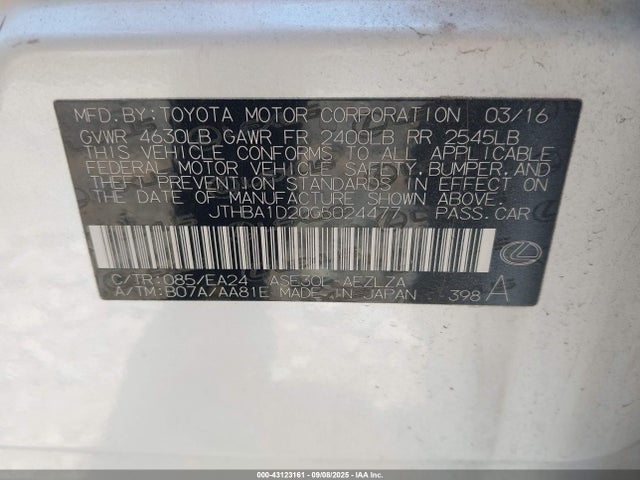 JTHBA1D20G5024477 Lexus 8ar-fts