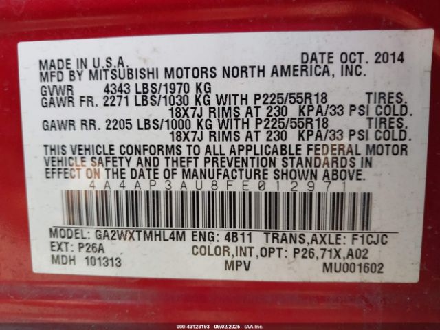 2015 MITSUBISHI OUTLANDER SPORT 4A4AP3AU8FE012971 Photo 8