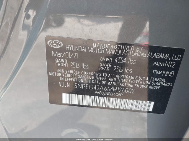 5NPEG4JA6MH126002 Hyundai gdi theta iii