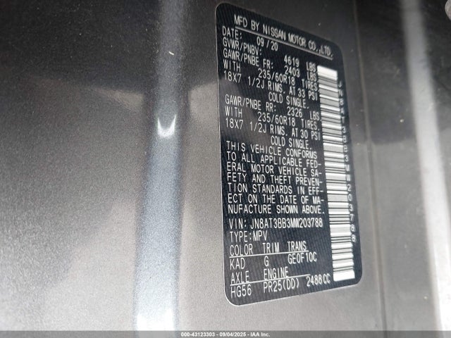 JN8AT3BB3MW203788 Nissan Rogue