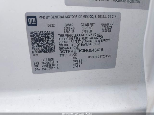 2022 GMC SIERRA 1500 3GTPHBEK3NG545416 Photo 8