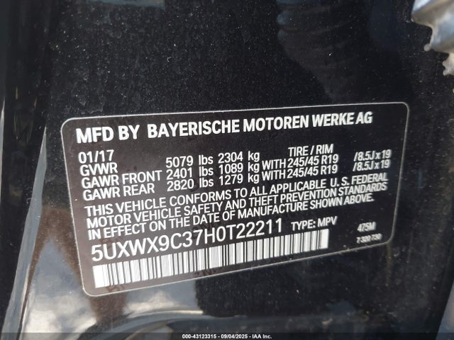 5UXWX9C37H0T22211 BMW X3