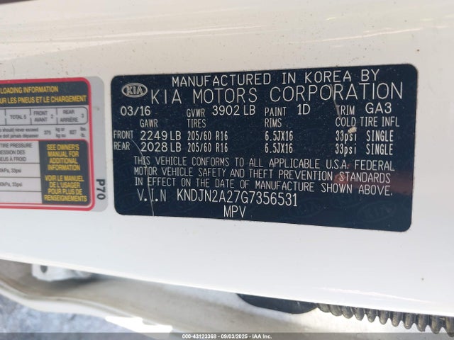 KNDJN2A27G7356531 KIA gdi gamma