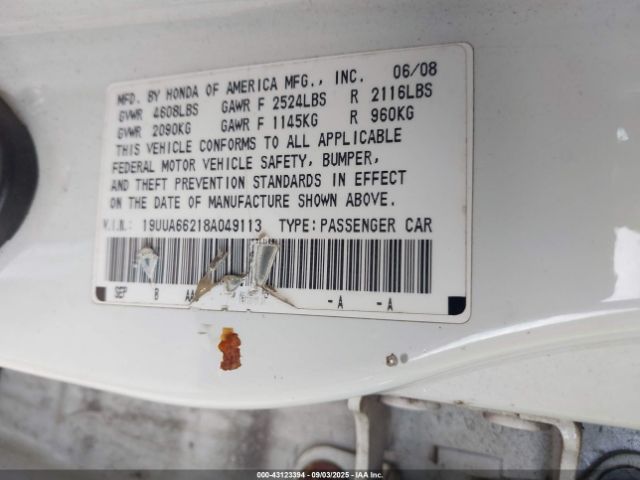 2008 ACURA TL 19UUA66218A049113 Photo 8