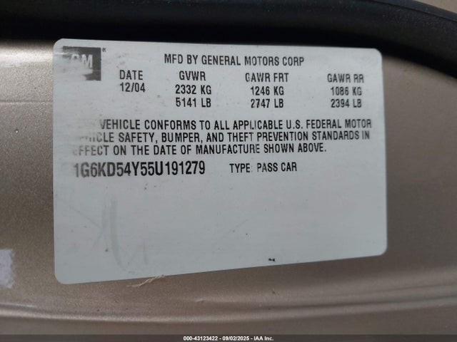 2005 CADILLAC DEVILLE 1G6KD54Y55U191279 Photo 8