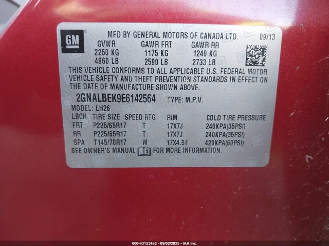 2GNALBEK9E6142564 Chevrolet lea - flex fuel (gas/alc), aluminum, high output