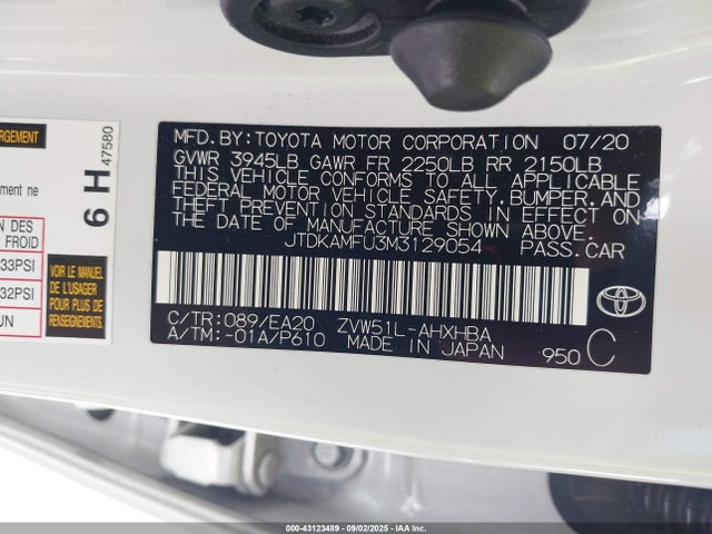 JTDKAMFU3M3129054 Toyota 2zr-fxe,1nm