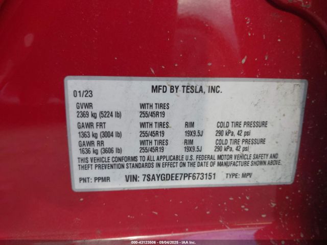 2023 TESLA MODEL Y 7SAYGDEE7PF673151 Photo 8