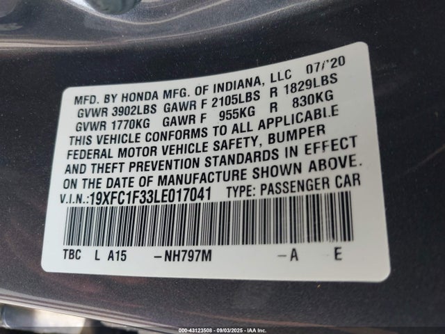 19XFC1F33LE017041 Honda l15b7