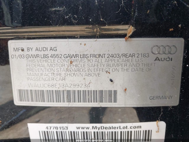 2003 AUDI A4 WAUJC68E13A299234 Photo 8