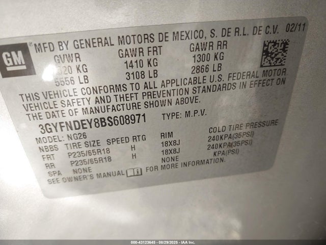 2011 CADILLAC SRX 3GYFNDEY8BS608971 Photo 8