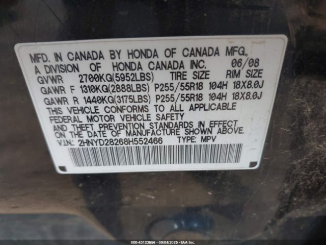 2008 ACURA MDX 2HNYD28268H552466 Photo 8
