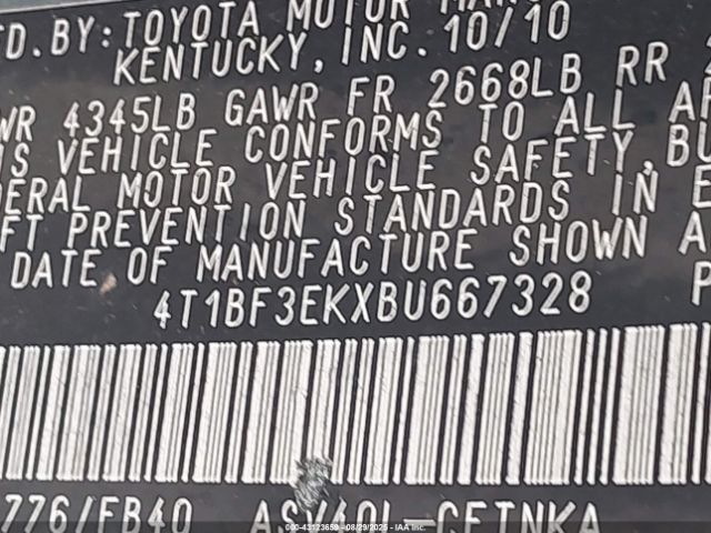 2011 TOYOTA CAMRY 4T1BF3EKXBU667328 Photo 8